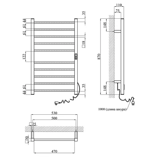 Полотенцесушитель электрический Kroner KRP Hitze-Stern SCH8753-10T (CV035345) - фото 5