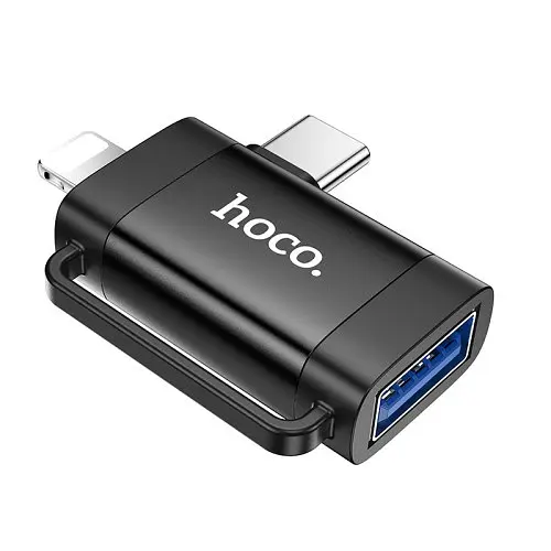 Переходник Hoco UA31F iP male/Type-C male to USB female OTG 2 в 1 adapter черный - фото 3