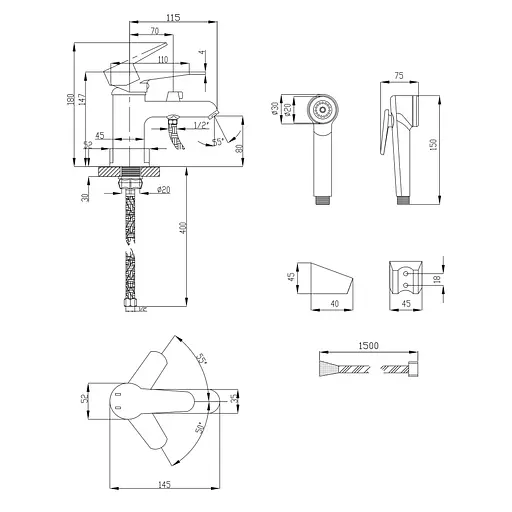 Смеситель для раковины Lidz (CRM) 14 34 001FB с лейкой для гигиенического душа, Хром - фото 6