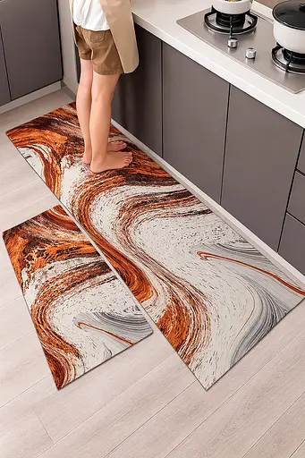 Набір килимків для кухні та ванної 120×40 см і 60×40 см водонепроникні, протиковзні, м'які, декоративні Флюїд арт Сірий 88320 - фото 1