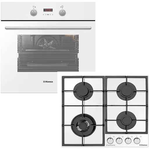 Комплект Hansa духовка электрическая + поверхность газ на стекле белый