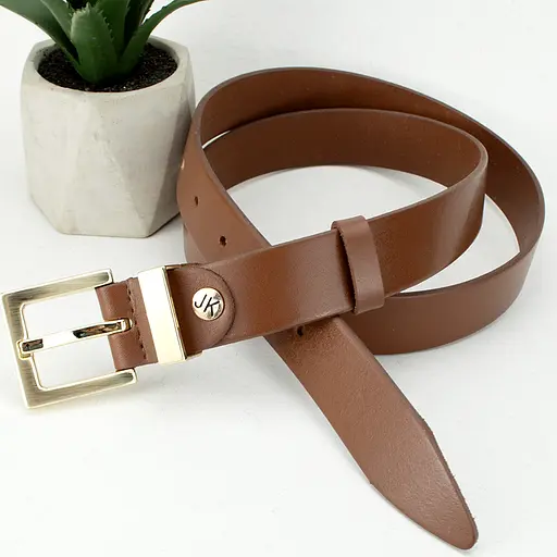 Ремень женский кожаный JK-3023 (115 см) коричневый с золотой пряжкой - фото 5