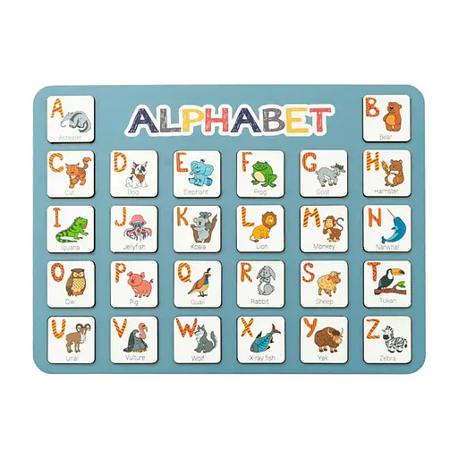 Дерев'яна абетка-вкладиш англійська "ALPHABET" Vladico 3240-03-002 синя 29х39 см - фото 1