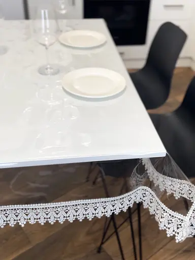 Силіконова скатертина з кремовим мереживом 7 см 150х110 см - фото 3