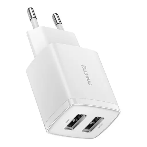 Адаптер зарядный - блок на 2 выхода Baseus Compact 10,5 W (2 USB) белый - фото 5