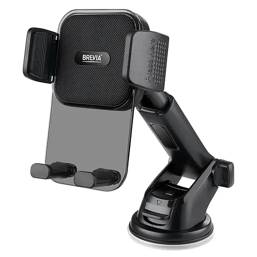Тримач телефону автомобільний Brevia DashArm СrystalHold із присоскою, пелескоп 132-182мм, для 4.7-6.8' 90мм, чорний(48770) - фото 1