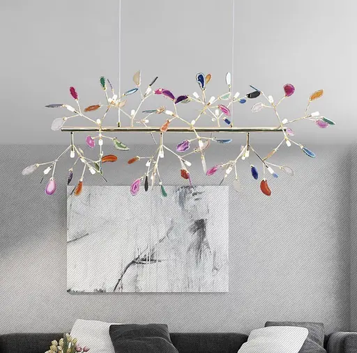 Лінійна люстра з ріжками у вигляді гілочок з кольоровими пелюстками | Арт. H 9802 (Пряма) | Line F - фото 1