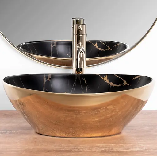 Умивальник Rea Sofia накладний gold marble black REA-U8012, Золотий - фото 4