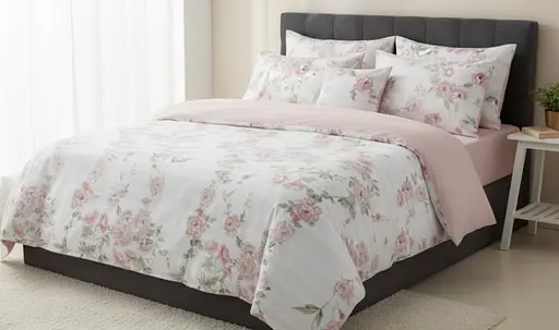 Постельное комбинированное белье Страйп сатин евро комплект двухсторонний дизайн цветочный принт - фото 1