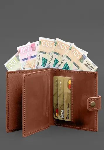 Кожаная обложка-портмоне для удостоверения офицера ГНСУ 11.2 светло-коричневая Crazy Horse - фото 5