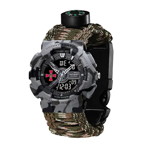 Наручний годинник чоловічий 005CMGYSU ЗСУ Сірий камуфляж Паракордний ремінець Camo Green + Коробка. Patriot acs0031040 - фото 6