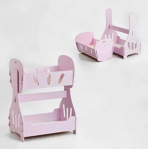 Кроватка для кукол двухярусная, качалка №8005Р МАСЯ розовая, в коробке - фото 2