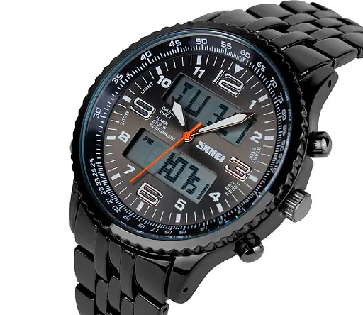 Мужские классические часы Skmei 1032 со стальным ремешком (Черные) - фото 2