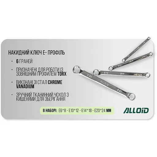 Набор накидных ключей Alloid Torx E6х8 E10х12 E14х18 E20х24, 4 шт. (NK-0624E) - фото 6