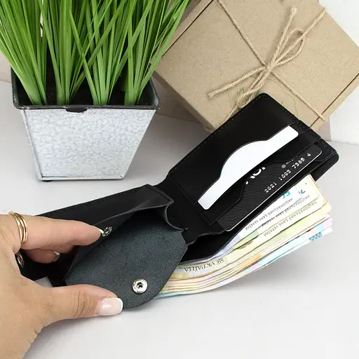 Портмоне мужское кожаное на кнопке Handycover HC0042 черное - фото 5