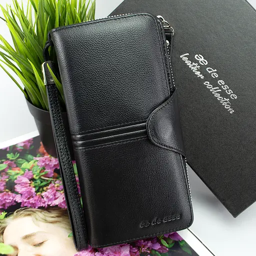 Гаманець жіночий шкіряний De Eesse LC14621-GD01 великий з ручкою чорний - фото 9