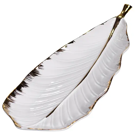 Фарфоровое блюдо для сервировки стола 45×16.5×3 (см) блюдо для подачи закусок Белый с золотом Yiwu CJY-175