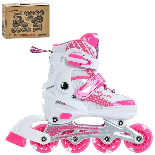 Ролики Profi A4150-S-WP алюміній, поліуретанові, в один ряд, 31-34, розсувні біло-рожеві - фото 4