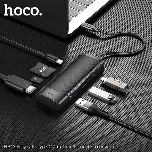 Адаптер хаб док-станция Hoco HB43 Easy safe Type-C 7 in 1 - фото 4
