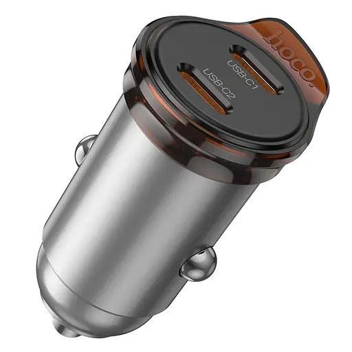 Автомобильное зарядное устройство для Hoco NZ16B 2 Type-C PD 45W metal grey - фото 4