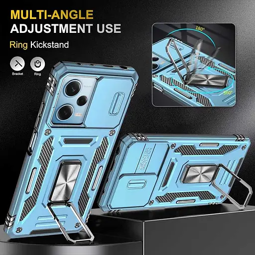 Ударостійкий чохол Epik Camshield Army Ring для Xiaomi Redmi 12 / Poco M6 Pro 5G Блакитний / Light Blue - фото 3