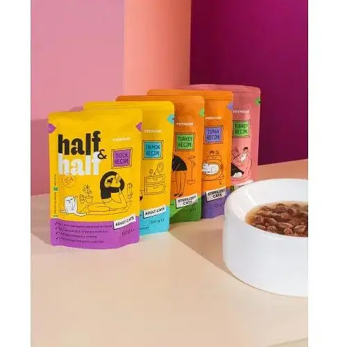 Корм влажный Half&Half для взрослых кошек кусочки с уткой в ​​соусе в форме пауча 100 г - фото 5