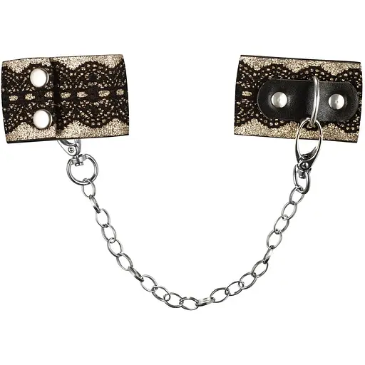 Наручники з блискітками та ланцюгом Obsessive A746 cuffs, чорно-золоті