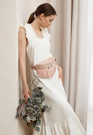 Шкіряна жіноча сумка на пояс Spirit світло-бежева краст - фото 2