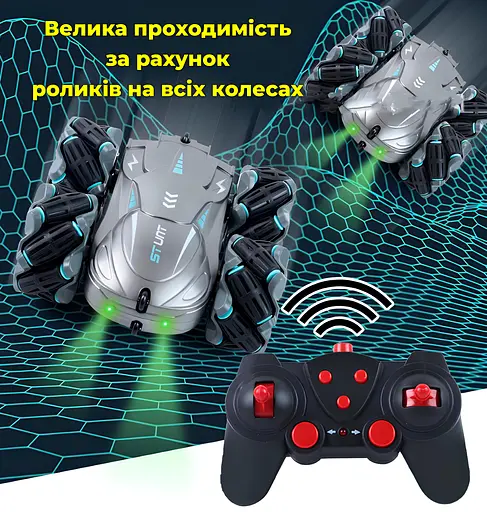 Радиоуправляемая машина Stunt Elves. Разворот на 360. Оборотень трюковый. Вездеход на пульте. Серебристый - фото 10