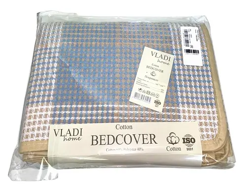 Покривало бавовняне Vladi 140х200 білий-пісок-сіро-блакитне (1151100) - фото 1