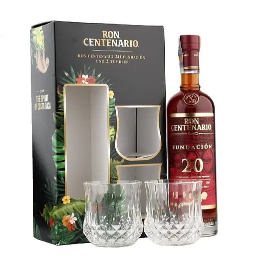 Ром Centenario Fundation 20 лет 40% 0.7 л в подарочной упаковке + 2 стакана - фото 2