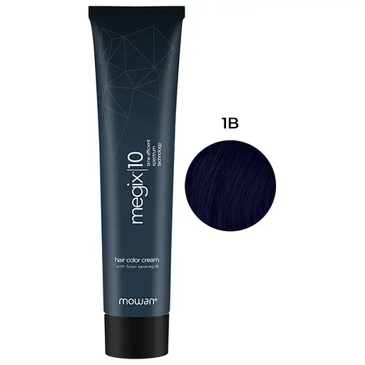 Професійна фарба для волосся з низьким вмістом аміаку Megix10 Mowan 1B синьо-чорний 100 мл - фото 1