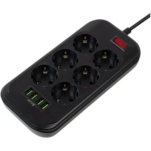 Мережевий фільтр-подовжувач СolorWay CHE-64, 6 розеток 4xUSB 2 м Black - фото 2