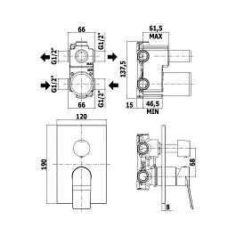 Смеситель для ванны/душа на 2 потребителя Paffoni Tilt с металической накладкой black matt TI018NO/M, Черный матовый - фото 2