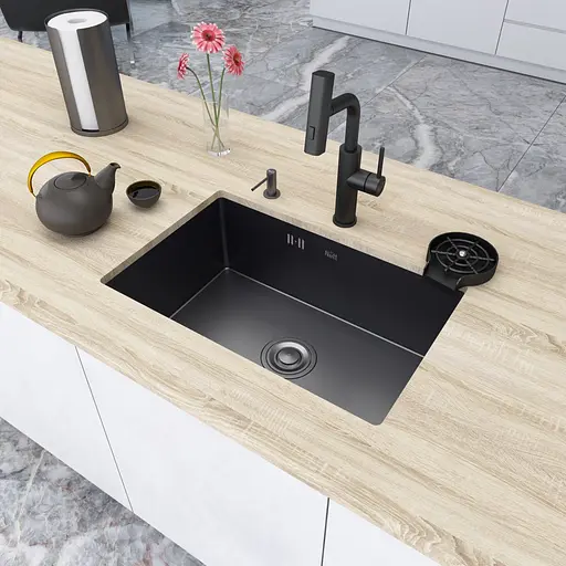 Кухонна мийка під стільницю з PVD покриттям багатофункціональна чорна Nett NB-5742U, Чорний - фото 4