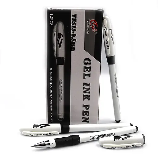 Набір гелевих ручок Tianjiao, 0.5 мм, чорна, грип, 12 шт.