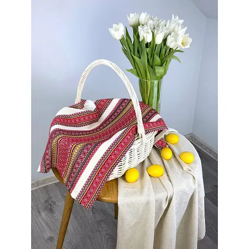 Пасхальное полотенце льняное для корзины Грация 70х45 см Красный - фото 2