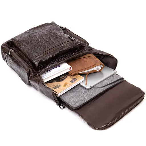 Кожаный рюкзак под рептилию Vintage 30х37,5х9 см sum0013916 - фото 3