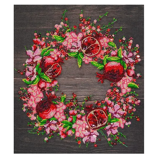 Набор для вышивки бисером "Красные гранаты" AB-890 на натуральном холсте.