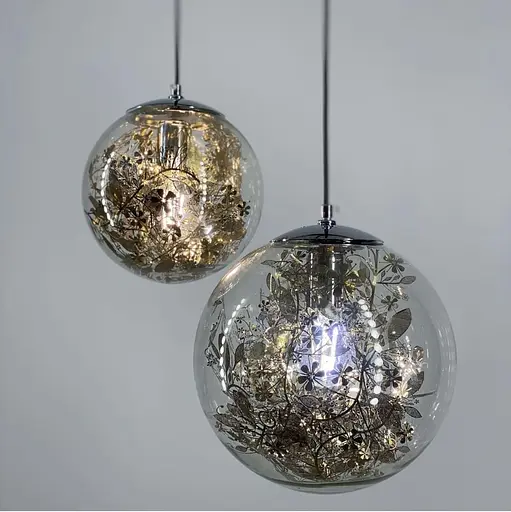 Підвісний світильник з прозорим плафоном кулею з флористичними мотивами Line.F Діаметр плафону 20 см - фото 10