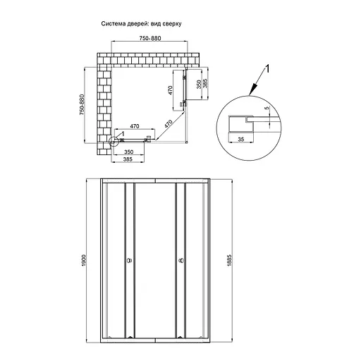 Душова кабіна Qtap Pisces BLA107-9SC5 75-90x75-90 см, скло Clear 5 мм без піддона, Чорний, Універсальна, прозорий - фото 2