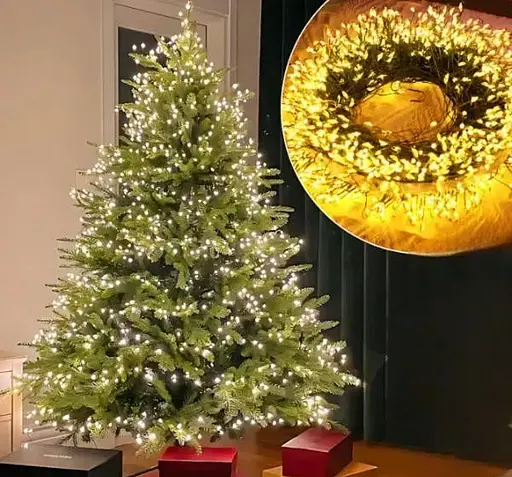 Гірлянда Роса мішура на зеленому проводі 50 метрів 1500 LED Тепло білий - фото 5