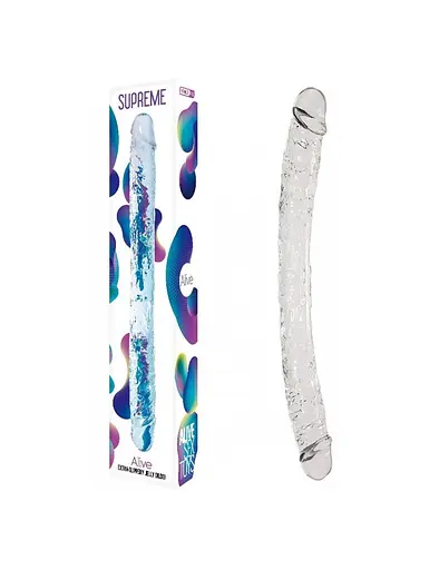 Довгий подвійний фалоімітатор Alive Supreme Jelly Dildo 38.5 см прозорий - фото 3