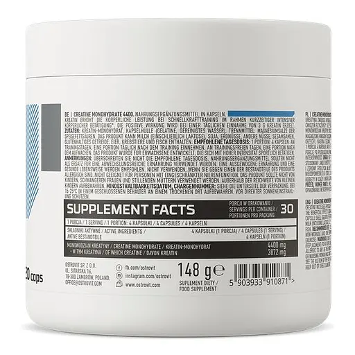 Креатин Creatine Monohydrate 4400, 120 капсул OstroVit 000299383 - фото 2
