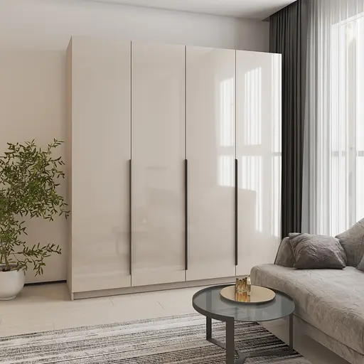 Шафа 4-дверна MebelStar Оскар Gloss BL-B, комплект полиць 200x52x220 см Кашемір/Кашемір (MBS-5322) - фото 1