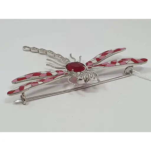 Серебряная брошь Vegas Стрекоза с фианитами и эмалью. 70001Р Красный - фото 3