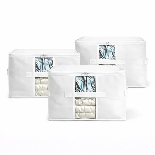 Набір із 3 сумок ORGANIZE  для зберігання ковдр і несезонних речей 46×32×29 см (білий) - фото 2