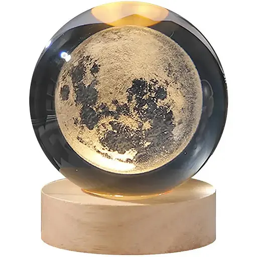 Декоративный 3D ночник Хрустальный шар + дерево LED светильник Луна Теплый свет 5В - фото 1