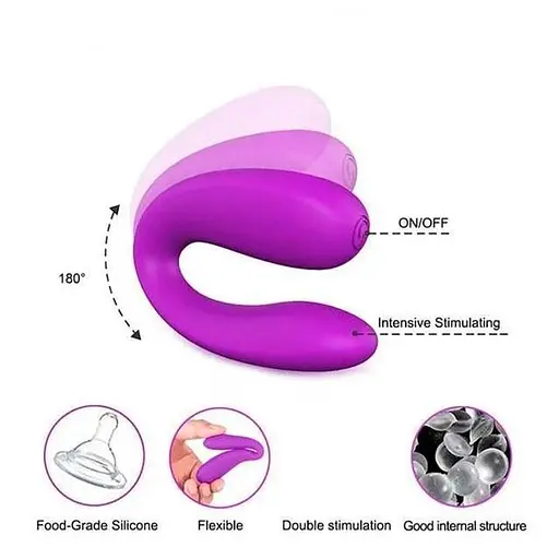 Гибкий силиконовый вибратор парный U-образной формы для G-точки клитора 68 мм розовый - фото 2