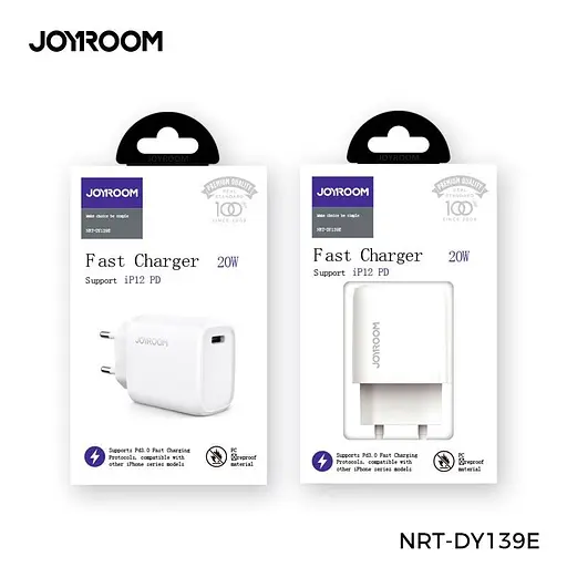 Блок живлення - Адаптер мережевий Joyroom Intelligent fast charger NRT-DY139E 1 Type-C 3A 20W білий - фото 7